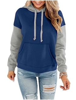 ORANDESIGNE Women's Casual Color Block/Solid Hoodies Long Sleeve Pullover Tops Loose Lightweight Sweatshirt with Pocket