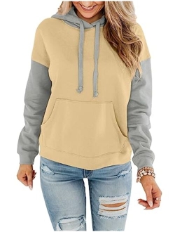 ORANDESIGNE Women's Casual Color Block/Solid Hoodies Long Sleeve Pullover Tops Loose Lightweight Sweatshirt with Pocket