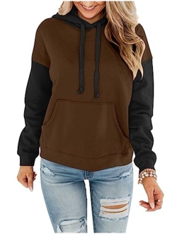 ORANDESIGNE Women's Casual Color Block/Solid Hoodies Long Sleeve Pullover Tops Loose Lightweight Sweatshirt with Pocket