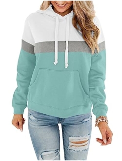 ORANDESIGNE Women's Casual Color Block/Solid Hoodies Long Sleeve Pullover Tops Loose Lightweight Sweatshirt with Pocket