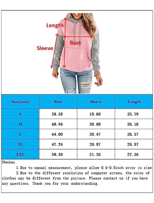 ORANDESIGNE Women's Casual Color Block/Solid Hoodies Long Sleeve Pullover Tops Loose Lightweight Sweatshirt with Pocket