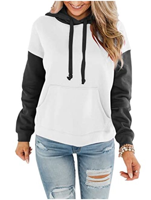 ORANDESIGNE Women's Casual Color Block/Solid Hoodies Long Sleeve Pullover Tops Loose Lightweight Sweatshirt with Pocket