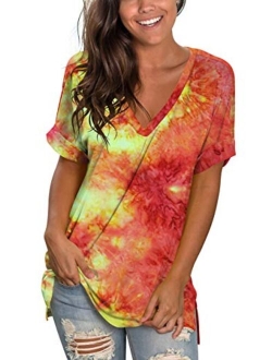 liher Women's Tshirts Casual V Neck Short Sleeve Loose Summer Tunic Tops