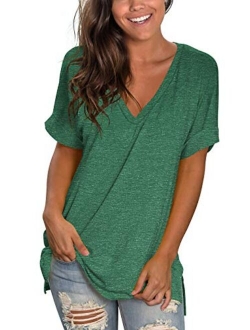 liher Women's Tshirts Casual V Neck Short Sleeve Loose Summer Tunic Tops