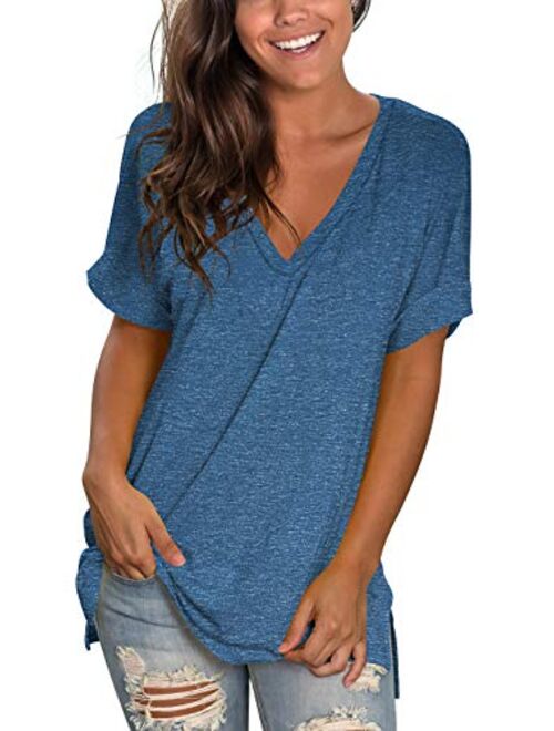 liher Women's Tshirts Casual V Neck Short Sleeve Loose Summer Tunic Tops