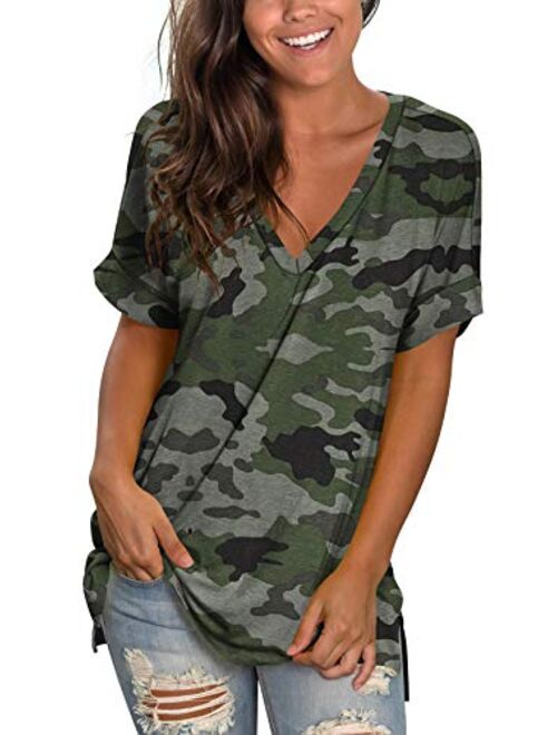 liher Women's Tshirts Casual V Neck Short Sleeve Loose Summer Tunic Tops