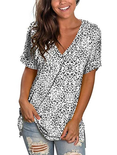 liher Women's Tshirts Casual V Neck Short Sleeve Loose Summer Tunic Tops