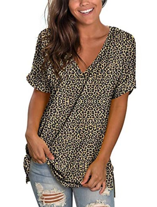 liher Women's Tshirts Casual V Neck Short Sleeve Loose Summer Tunic Tops