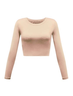 Women's Basic Round Neck Long Sleeve Crop Top