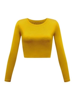 Women's Basic Round Neck Long Sleeve Crop Top