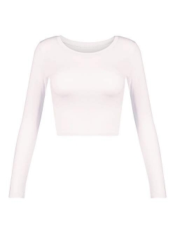 Women's Basic Round Neck Long Sleeve Crop Top