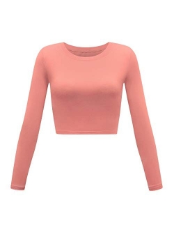 Women's Basic Round Neck Long Sleeve Crop Top