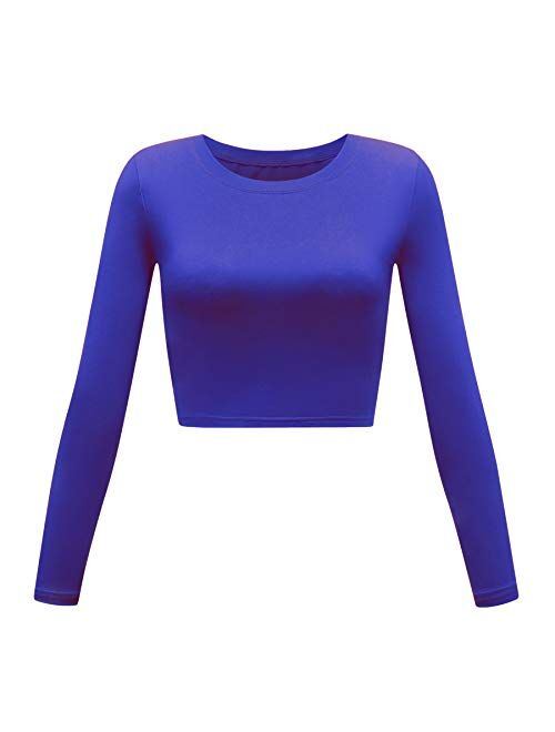 Women's Basic Round Neck Long Sleeve Crop Top