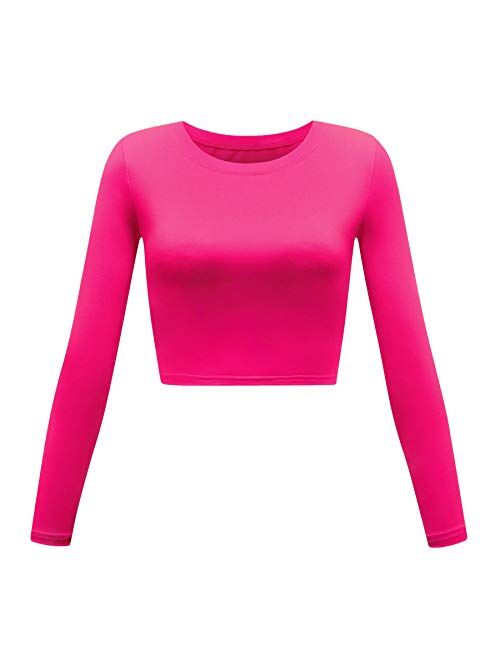 Women's Basic Round Neck Long Sleeve Crop Top