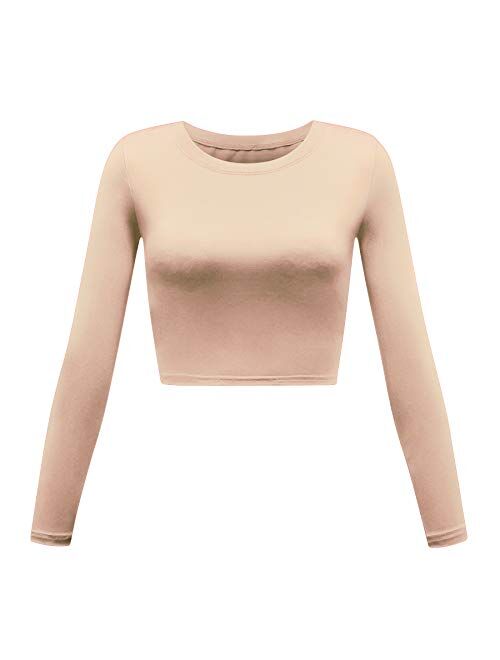 Women's Basic Round Neck Long Sleeve Crop Top