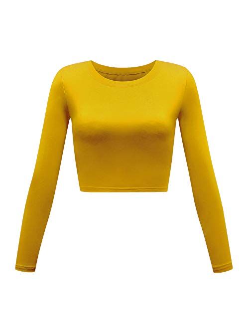 Women's Basic Round Neck Long Sleeve Crop Top