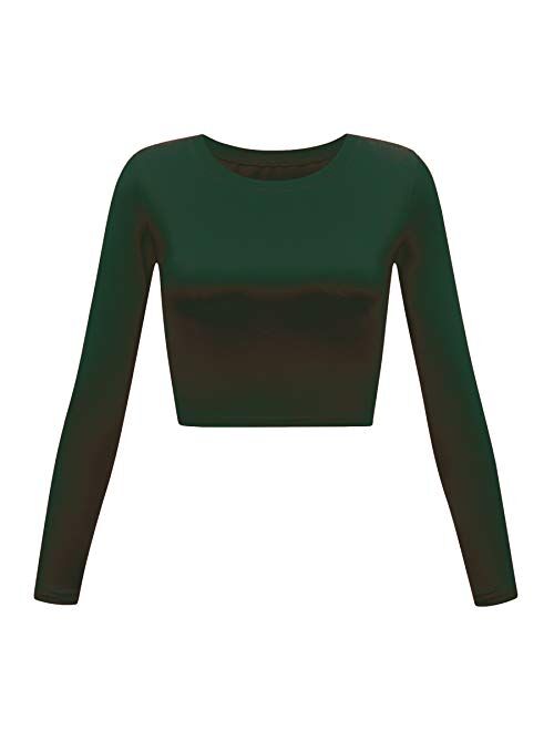 Women's Basic Round Neck Long Sleeve Crop Top