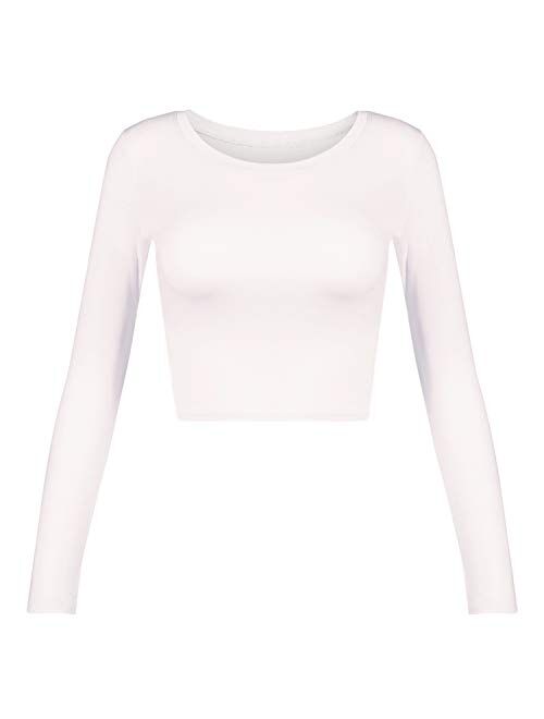 Women's Basic Round Neck Long Sleeve Crop Top