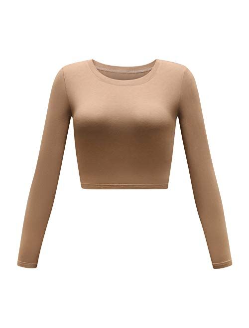 Women's Basic Round Neck Long Sleeve Crop Top