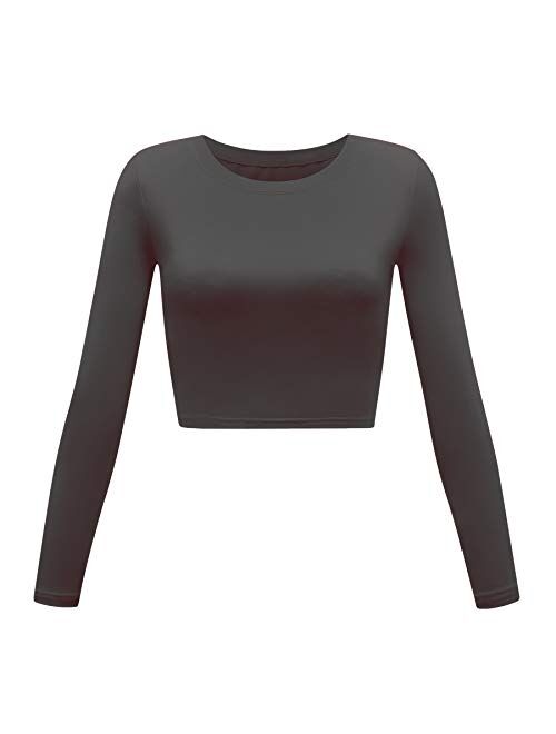 Women's Basic Round Neck Long Sleeve Crop Top