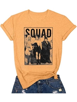 Womens Halloween Squad T-Shirt Funny Sanderson Sisters Graphic Tee Top Shirts