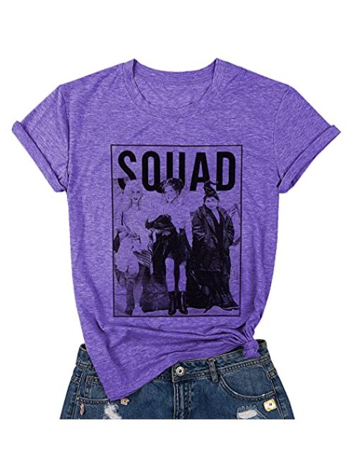 Womens Halloween Squad T-Shirt Funny Sanderson Sisters Graphic Tee Top Shirts