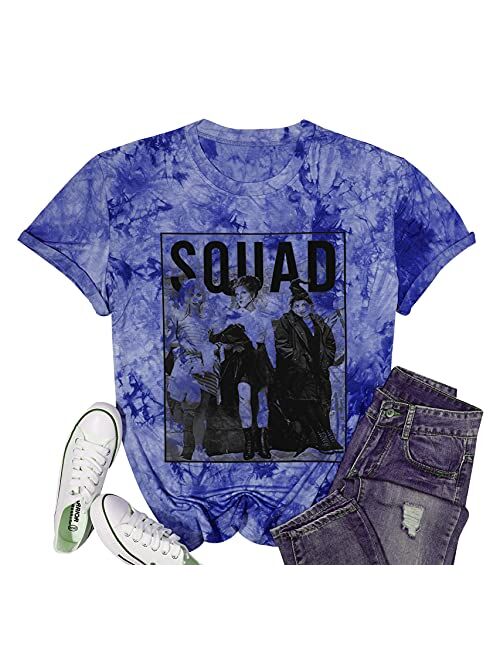 Womens Halloween Squad T-Shirt Funny Sanderson Sisters Graphic Tee Top Shirts