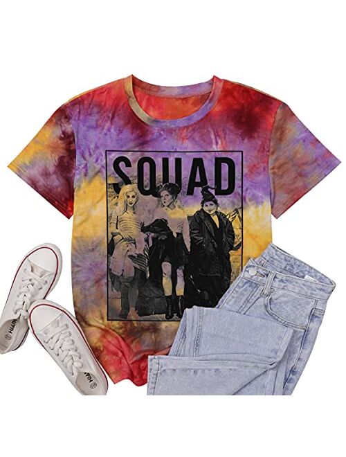 Womens Halloween Squad T-Shirt Funny Sanderson Sisters Graphic Tee Top Shirts