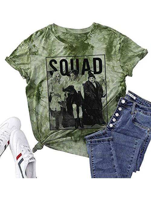 Womens Halloween Squad T-Shirt Funny Sanderson Sisters Graphic Tee Top Shirts