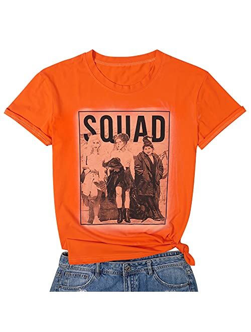 Womens Halloween Squad T-Shirt Funny Sanderson Sisters Graphic Tee Top Shirts