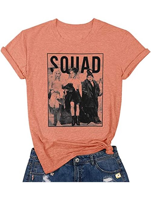 Womens Halloween Squad T-Shirt Funny Sanderson Sisters Graphic Tee Top Shirts