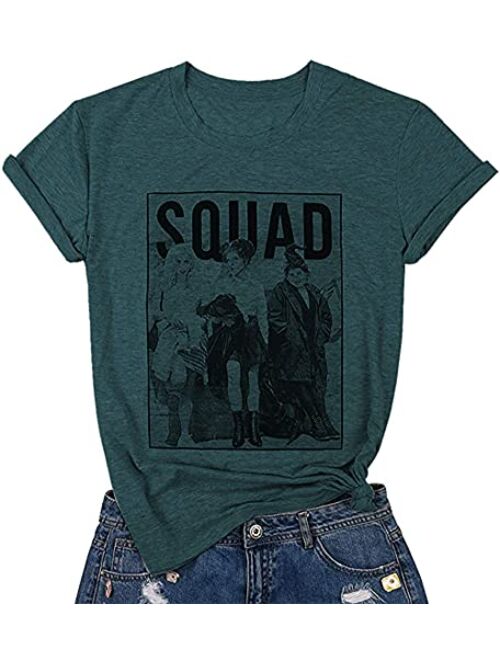 Womens Halloween Squad T-Shirt Funny Sanderson Sisters Graphic Tee Top Shirts