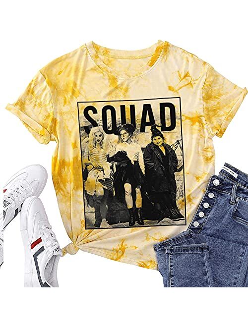 Womens Halloween Squad T-Shirt Funny Sanderson Sisters Graphic Tee Top Shirts