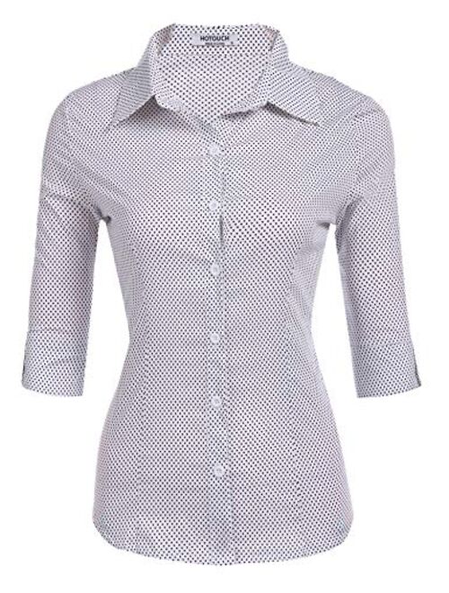 Hotouch Womens 3/4 Sleeve Basic Button Down Shirt Slim Fit Cotton Dress Shirts