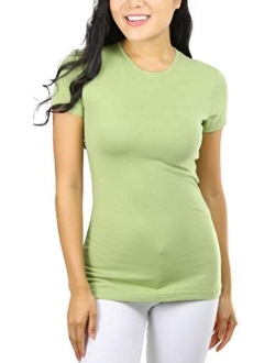 ToBeInStyle Women's Slim Fit Crew Neck Short Sleeve Longline Tee