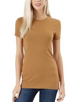 ToBeInStyle Women's Slim Fit Crew Neck Short Sleeve Longline Tee