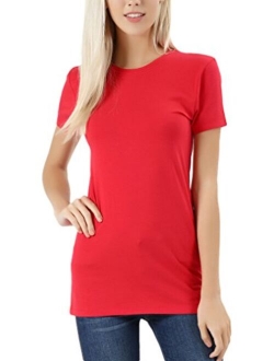 ToBeInStyle Women's Slim Fit Crew Neck Short Sleeve Longline Tee