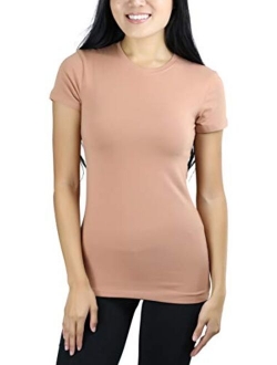 ToBeInStyle Women's Slim Fit Crew Neck Short Sleeve Longline Tee