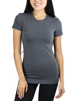 ToBeInStyle Women's Slim Fit Crew Neck Short Sleeve Longline Tee