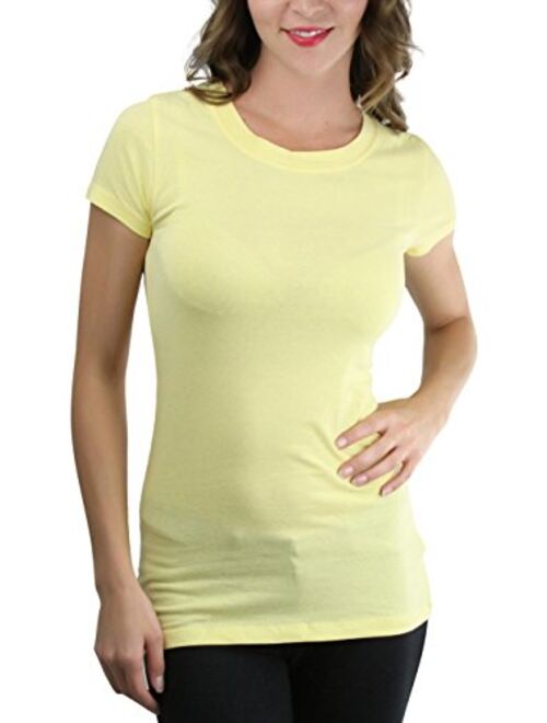 ToBeInStyle Women's Slim Fit Crew Neck Short Sleeve Longline Tee