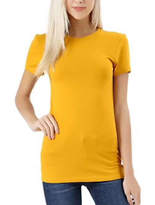 ToBeInStyle Women's Slim Fit Crew Neck Short Sleeve Longline Tee