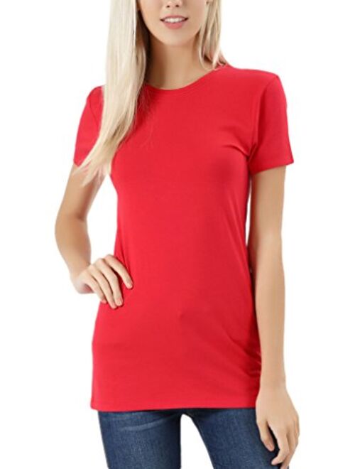 ToBeInStyle Women's Slim Fit Crew Neck Short Sleeve Longline Tee