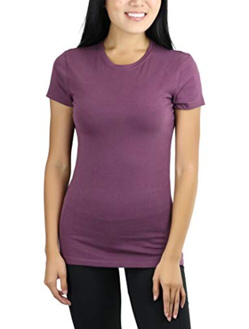 ToBeInStyle Women's Slim Fit Crew Neck Short Sleeve Longline Tee