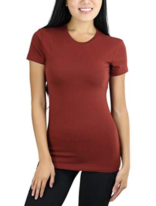 ToBeInStyle Women's Slim Fit Crew Neck Short Sleeve Longline Tee