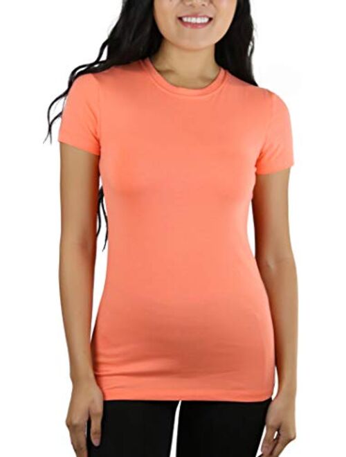 ToBeInStyle Women's Slim Fit Crew Neck Short Sleeve Longline Tee