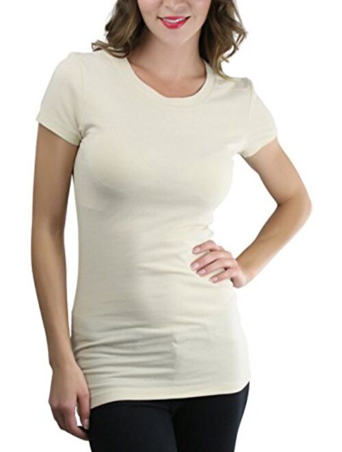 ToBeInStyle Women's Slim Fit Crew Neck Short Sleeve Longline Tee