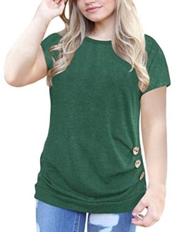 VISLILY Women's Plus Size Casual Short Sleeve Buttons Tunic T Shirt Blouse Tops