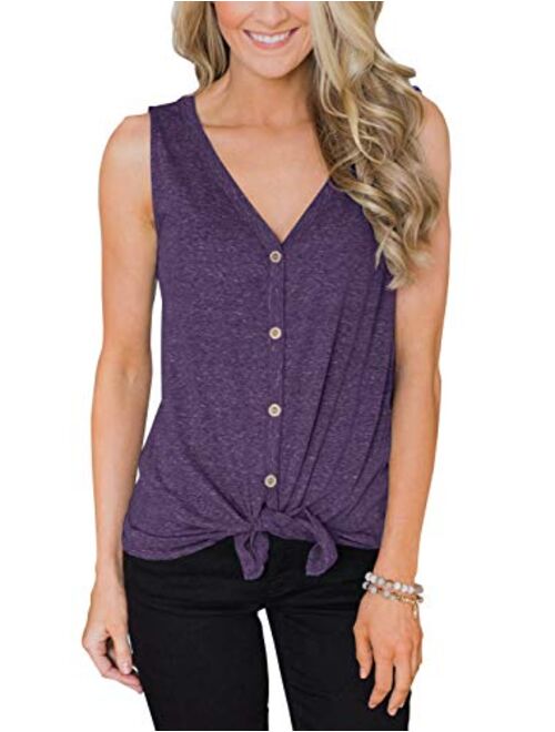 PRETTODAY Women's Summer Sleeveless Tank Tops V Neck Camis Tie Front Button Down Shirts