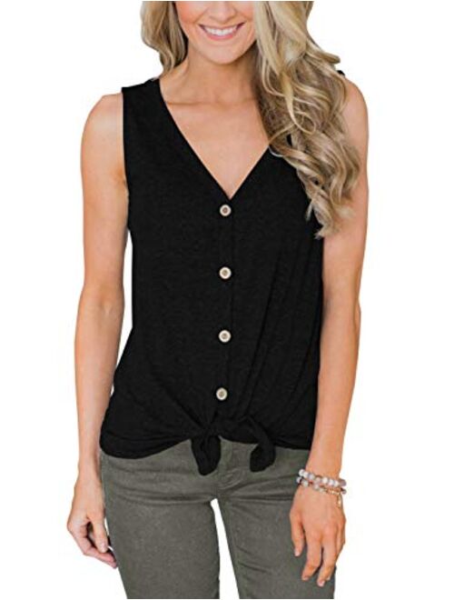 PRETTODAY Women's Summer Sleeveless Tank Tops V Neck Camis Tie Front Button Down Shirts