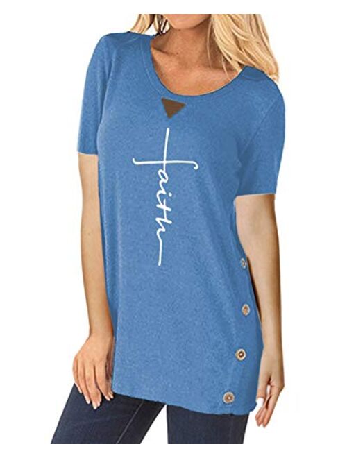 ZILIN Women's Faux Suede Elbow Patch T-Shirt Long Sleeve Letter Print Tunic Shirts Tops